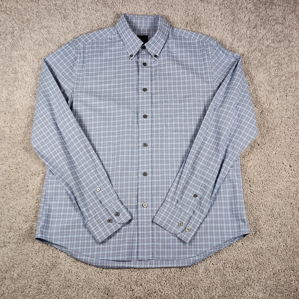 Jos. A. Bank Button Down Shirt Mens L Blue Plaid Excellent Traveler Slim Fit - Picture 2 of 11